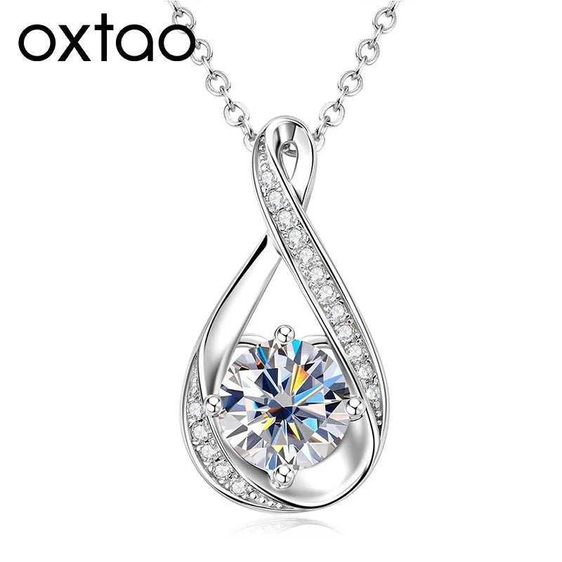 OXTAO Women Pendant Necklace Infinity Shiny 8mm 2ct D VVS1 Moissanite with Certificate Silver Color/Gold Color Wedding Party Daily Trendy Jewelry Accessories for Women Girl Mother's Day, Birthday Gift