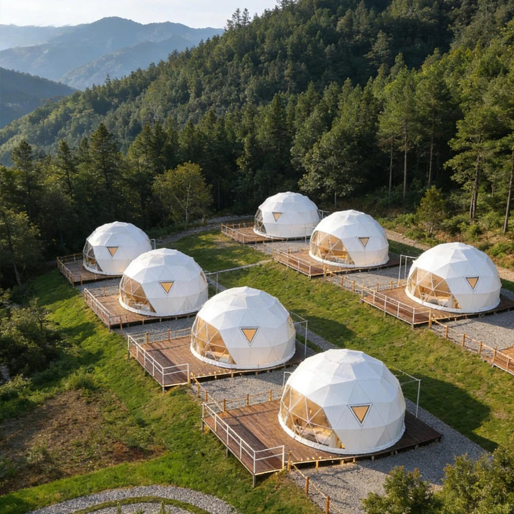 Wholesale Prices Tents New Luxury Outdoor Glamping Hotel 7m 8m 9m Geodesic Dome Tent With Bathroom