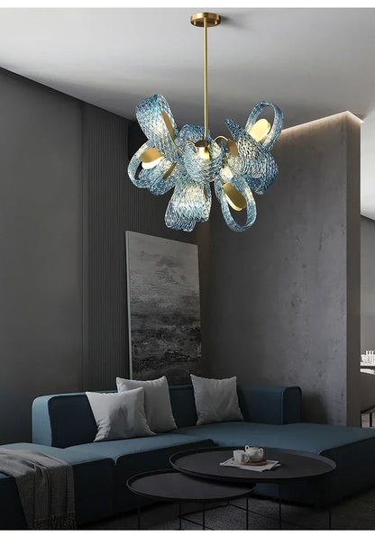 Modern Blue Glass Led Pendant Lamp Copper Designer Hanging Chandeliers for Living Room Bar Bedroom Suspension lustre Lights