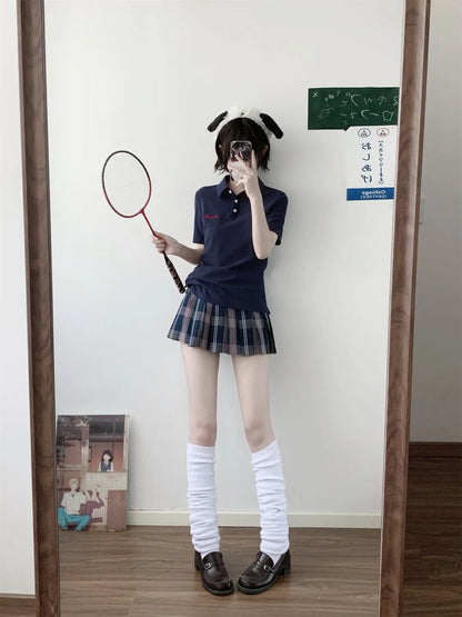Japanese JK Uniform Polo Shirt and Skirt Suit Spring and Summer Wear Genuine All-match College Style Female Cute Lady Quiet