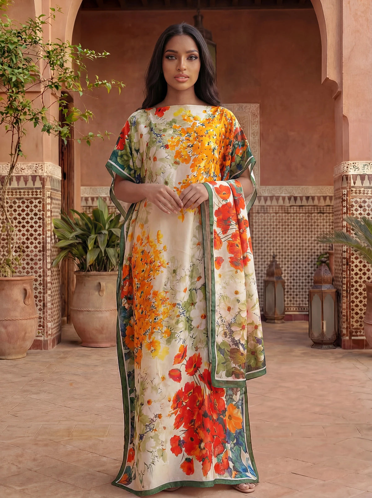 Ladies Scarf New Dubai Fashion Print Design Women Long Shawl 2026 Summer Beach Party Loose Dress Silk Soft African Abaya MOOMOO