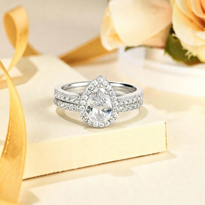 Newshe 2 Pieces Certified Full Moissanite Pear Wedding Ring Sets for Women Solid 925 Sterling Silver Bridal Luxury Jewelry