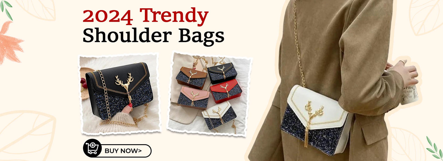 Fashion Women Shoulder Bag Deer Head Decoration Messenger Bags PU Leather Button Underarm Luxury Chain Lady Small Square Handbag