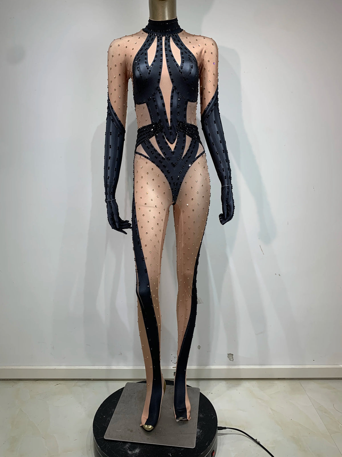 STOCK Sparkling Rhinestone Stretch Jumpsuit Women Sexy Club Evening Party Wear Drag Queen Singer Dancer Stage Perform Costume