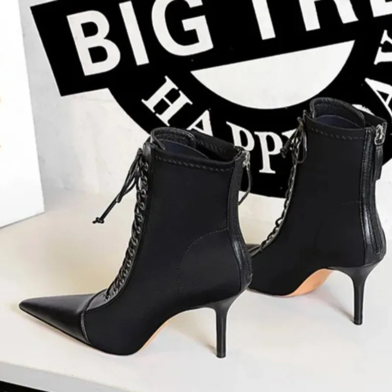 Women's Ankle Boots Sexy Pointed Tip High Heels for Woman Fashion Self Cultivation High Heeled Boots Designer Shoes Botas Mujer