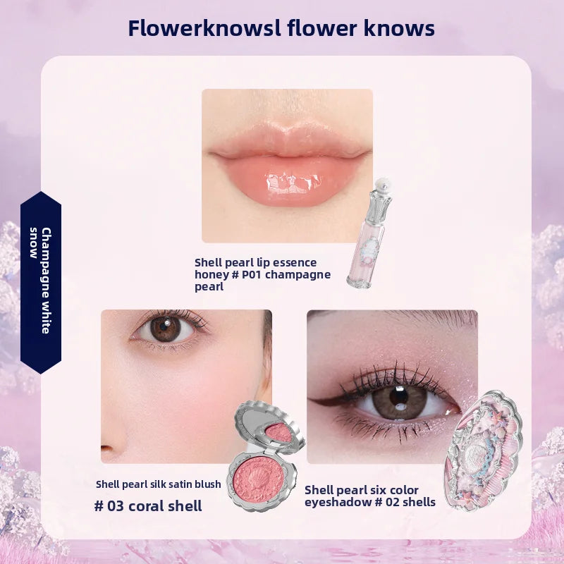 Flowerknows Gift Box Makeup Set Little Angel Full Box Lip Glaze Blusher Shell Jewelry Flower Know Birthday Gift Kit