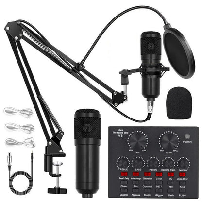 BM800 Condenser Alloy Microphone Kit Professional Sound Card Arm Bracket Set V8 Studio Mixer Live Soundcard Singing Record Mic