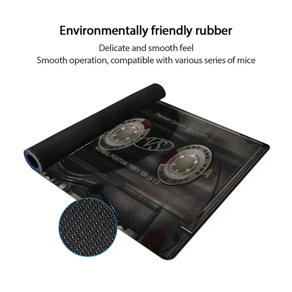 Retro Cassette Tape Large Gaming Mouse Pad Non Slip Rubber Base Keyboard Desk Mat Vintage Texture Desktop Mousepad  Office Gamer