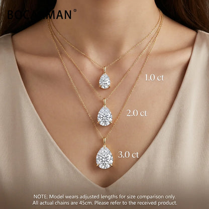 Bocarman S925 Sterling Silver Pear Cut Moissanite Pendant with GRA Certificate D Color VVS1 Teardrop Brilliant Sparkle Feminine