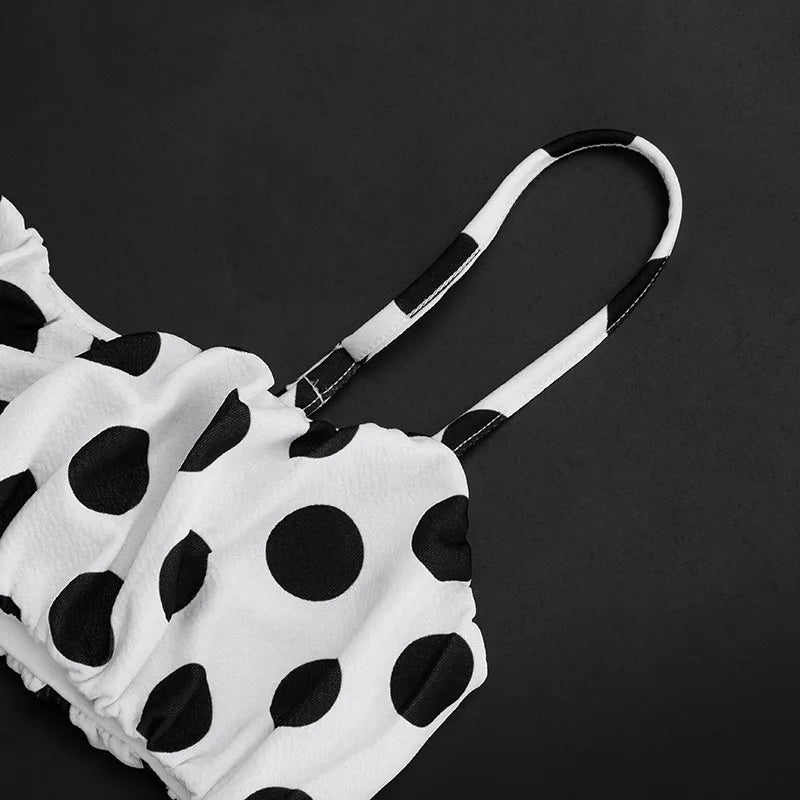FAGADOER Retro Polka Dot Two Piece Sets Spaghetti Strap Ruched Crop Top + Bubble Puff Shorts Outfits Women Holidays Suits