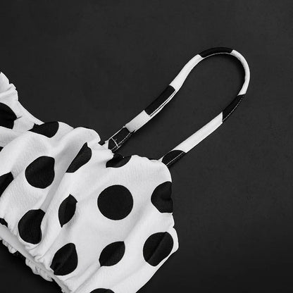FAGADOER Retro Polka Dot Two Piece Sets Spaghetti Strap Ruched Crop Top + Bubble Puff Shorts Outfits Women Holidays Suits