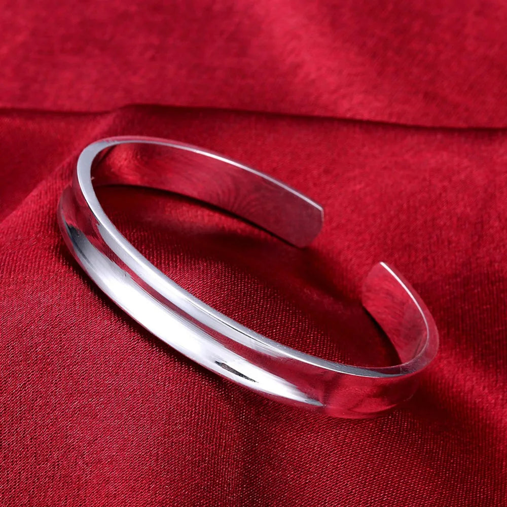 Trendy 925 Sterling Silver Big Bangles Bracelet Cute Charms for Women Lady Fashion Jewelry Adjustment Cuff Wedding Luxury