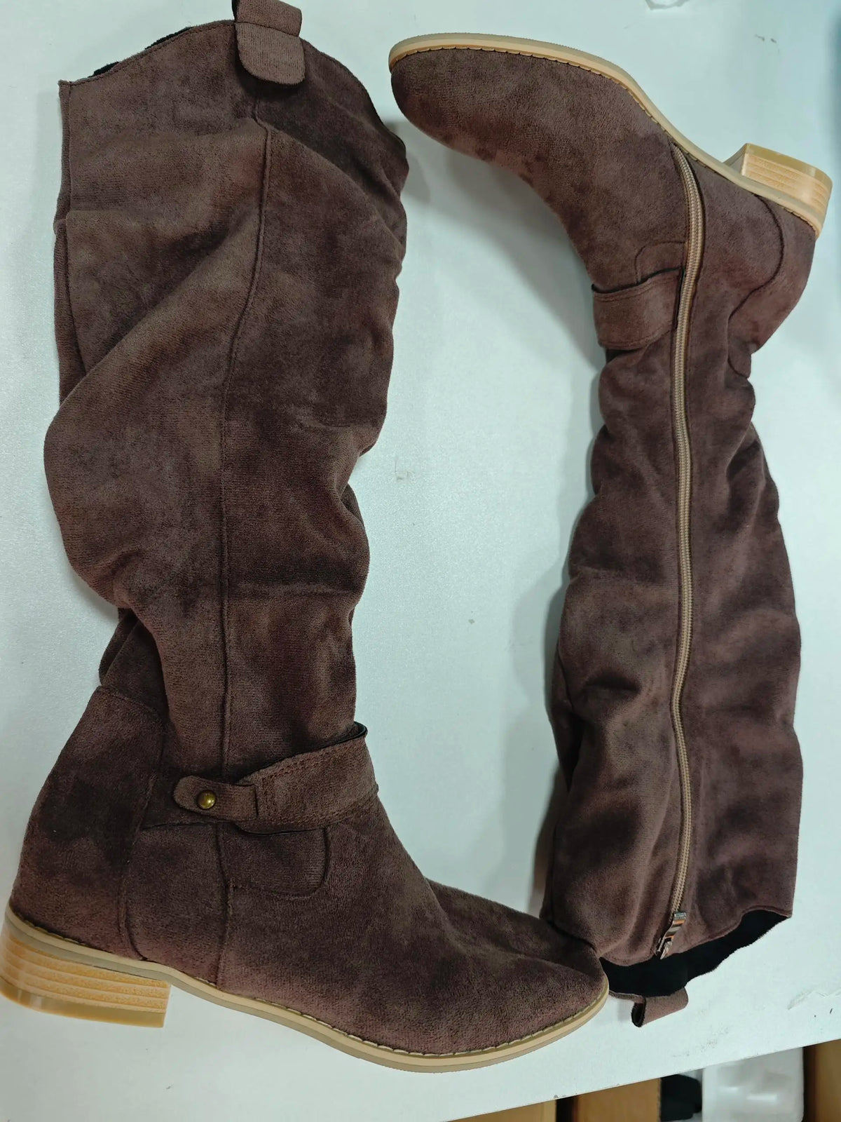 Women's Boots Suede Mid-Calf Boots Low Heel Side Zip Women Casual Shoes Autumn Winter Knee High Boot Retro Plus Size Long Boots