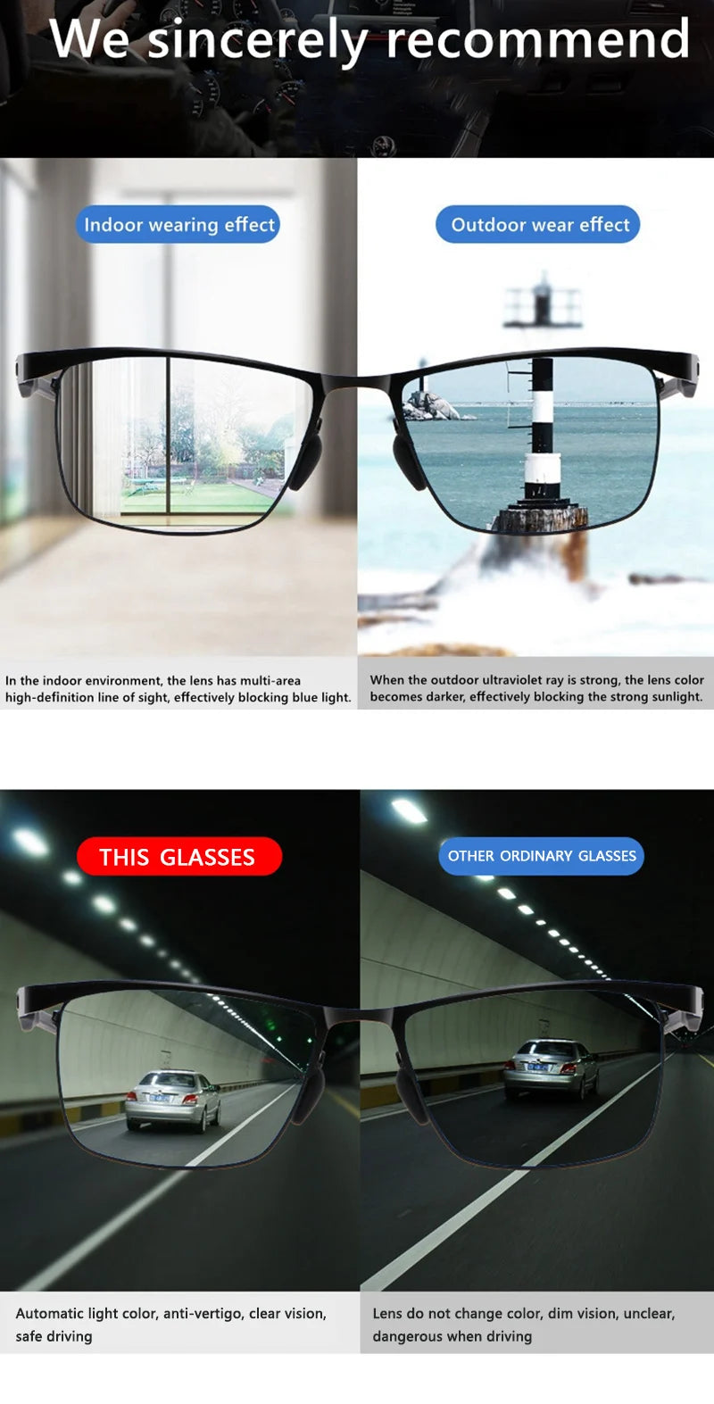 Smart Progressive Photochromic Reading Glasses Men TR90 Multi-Focus Anti Blue Ray Business Eyeglasses Fashion Half-Frame +2.5