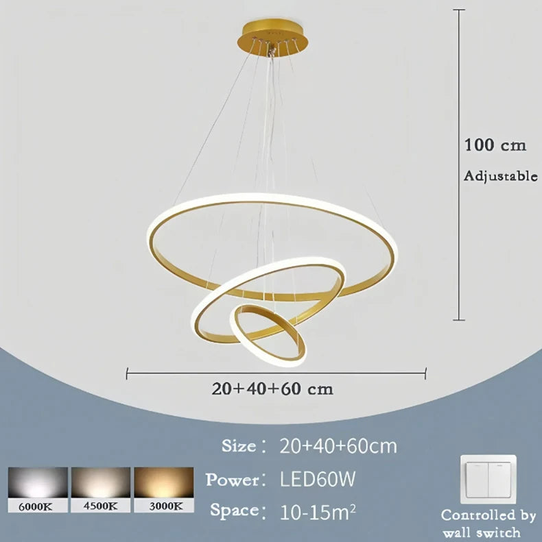 Nordic Simple Circles LED Chandelier 3 Rings Lights for Dining Bar Living Room Pendant Lamp Loft Home Decoration