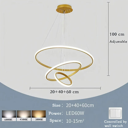 Nordic Simple Circles LED Chandelier 3 Rings Lights for Dining Bar Living Room Pendant Lamp Loft Home Decoration