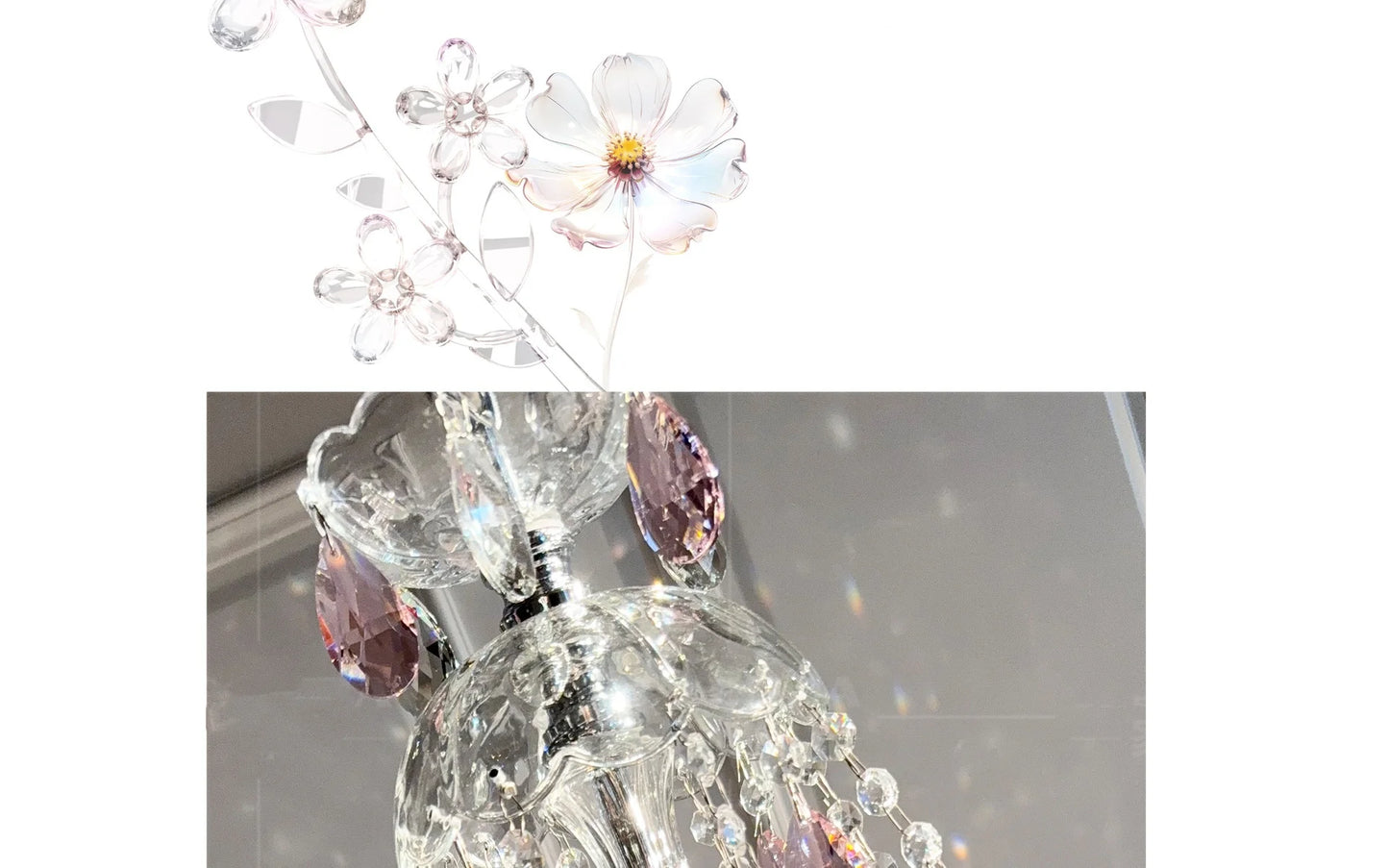 French Romantic Crysatl Candle Chandelier Luxury Glass Pink E14 Pendant Lights Living Room Art Decor Led Lamparas Bedroom Lamp