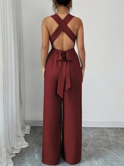 Jumpsuits women 2026 rompers new features fashion sexy V-neck backless cross-belt, wide-leg jumpsuit jumpsuits women's clothing