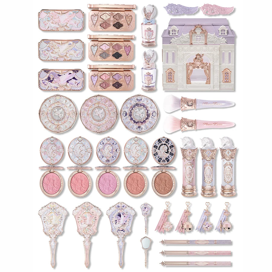 FLOWER KNOWS Knight Unicorn All-in-One Makeup Set Shimmer Eyeshadow,Mirror Lip Gloss Blush,Setting Powder Mirror Cosmetics Kit