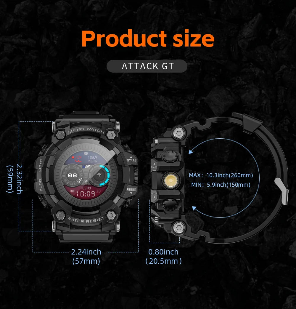 HY Digital LOKMAT Outdoor Smartwatch 1.32 Inch BT Call Smart Watch Men Sports Fitness Tracker Compass Smartwatch for Android IOS