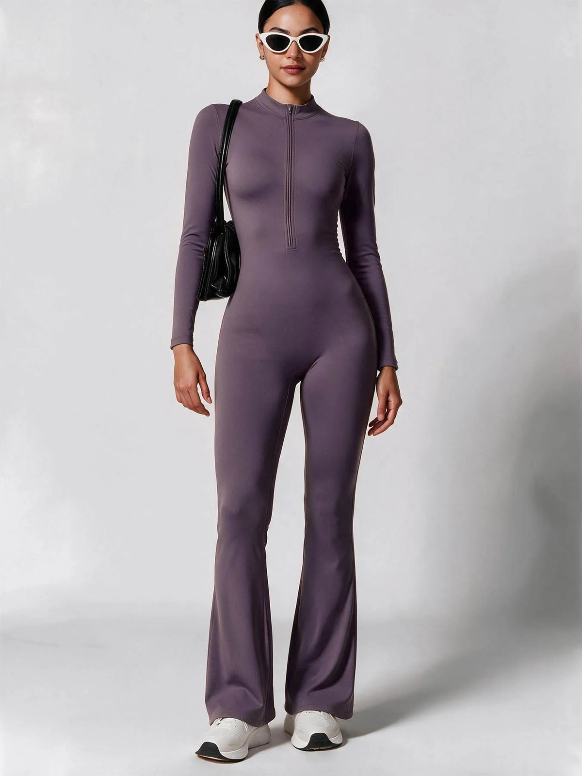 Elegant Zip-up Long Sleeve Sports Overalls for Women Autumn Winter Fleece Jumpsuits Ladies Yoga Fitness One Piece Tracksuit