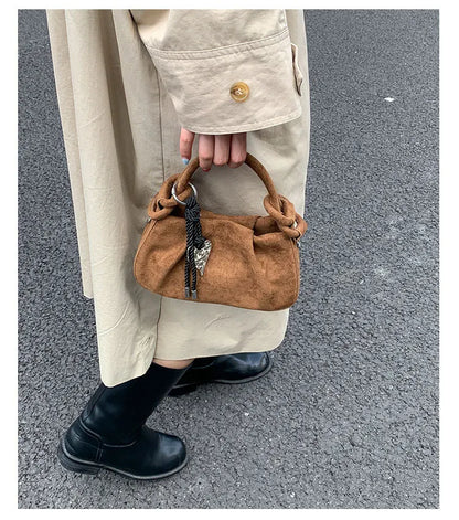 Small Suede Fashion Leather Shoulder Bags for Women 2025 Luxury Designer Brand Trend Crossbody Bag Females Short Handle Handbags