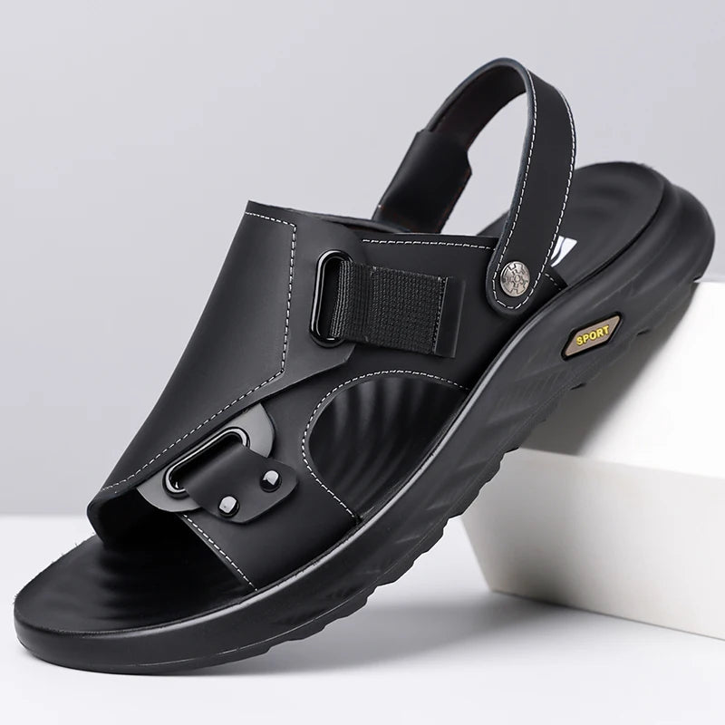 2026New Summer Mens Summer Outdoor Sandals 2-in-1 Beach Walking Shoe Genuine Leather Business Driving Shoe Flat Designer Sandals