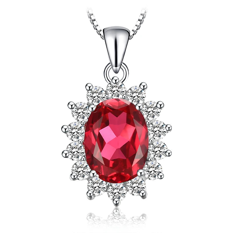 JewelryPalace Princess Diana Created Blue Sapphire Ruby Simulated Emerald 925 Sterling Silver Pendant Necklace for WomenNo Chain