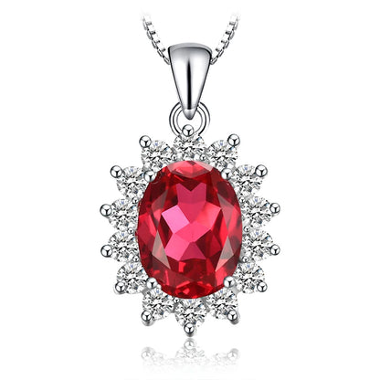 JewelryPalace Princess Diana Created Blue Sapphire Ruby Simulated Emerald 925 Sterling Silver Pendant Necklace for WomenNo Chain