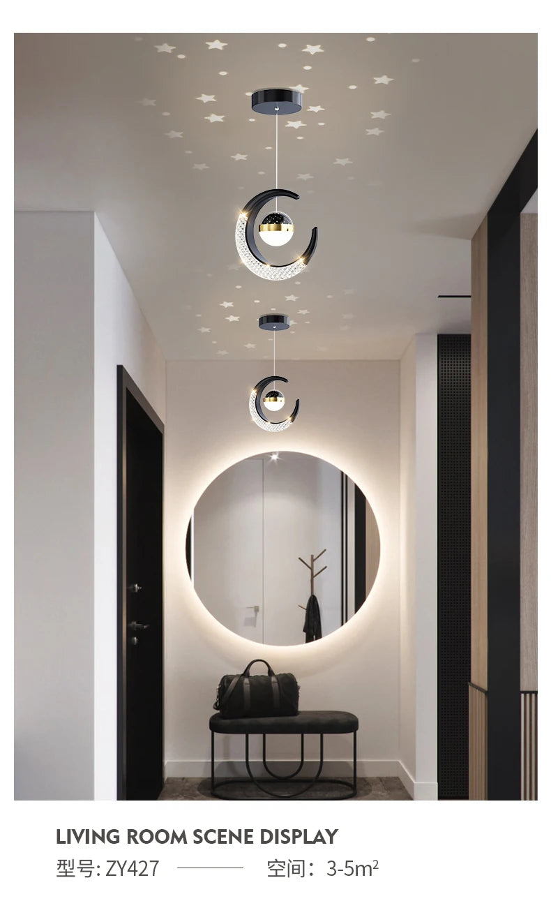 Creative led Ceiling Light with Moon Stars Modern Asile Ceiling Lights Gold/Black Atmosphere Ceiling Hanging Lamp Loft Lighting