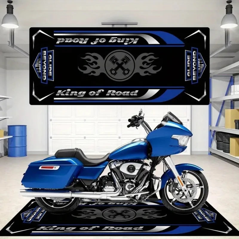 VIKAMA American Motorcycle-Style Rug Stain-Resistant & Non-Slip Entrance Hallway Doormat Motorcycle Parking Rug Home Decor