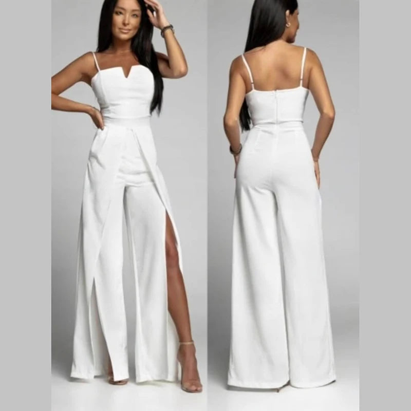 Commute Sling Jumpsuits Women Square Neck High Waist Split Solid Jumpsuit Female 2026 Summer New Fashion Soft Streetwears Lady