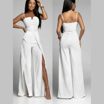 Commute Sling Jumpsuits Women Square Neck High Waist Split Solid Jumpsuit Female 2026 Summer New Fashion Soft Streetwears Lady