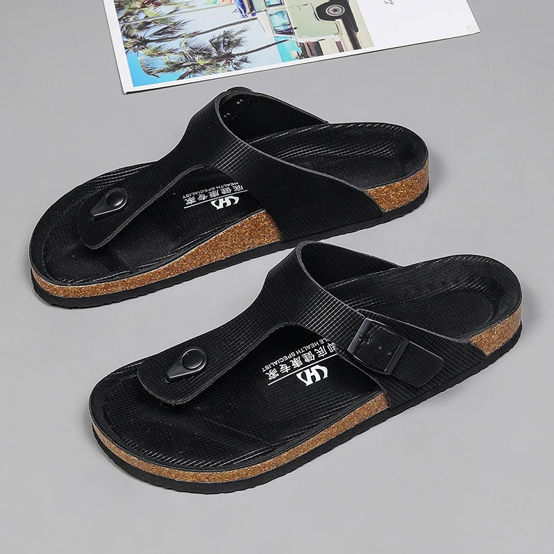 All-match Flats Beach Slippers Mens Thick Sole Men Cork Luxury Sandals Beach Vacation Comfort Shoes Slip on Flip Flops for Men