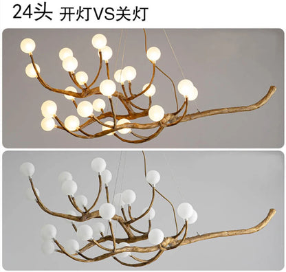 Retro Resin Tree Branch Chandeliers Frosted Glass Bubble LED Pendant Lamp for Living Dining Room Home Decor suspension luminaire