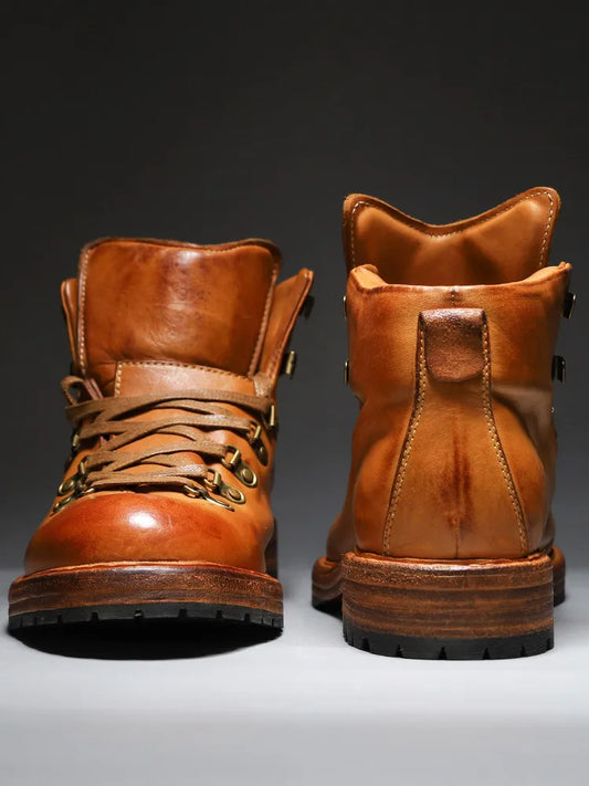 Handmade Horsehide Work Boots Outdoor Hiking Mountaineering Boots Vintage Goodyear Welted Men Shoes American Motorcycle Boots