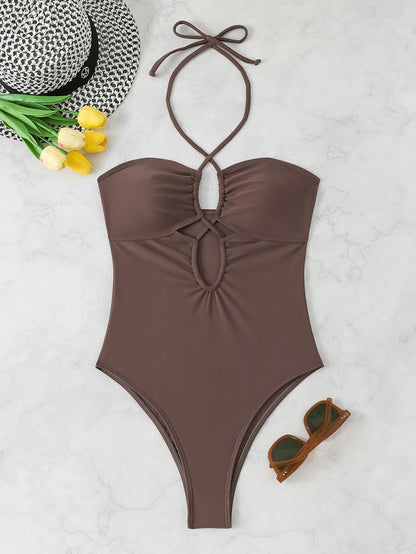 Solid Color Bathing Suit Bandeau Swimwear Woman 2026 One Piece Women's Swimsuit Female Bathwear Swimming for Beach Wear Monokini