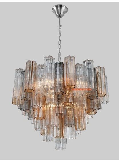 Round Murano Glass Ceiling Chandelier For Dining Living Room Bedroom Foyer Amber Glass Crystal Tube Hanging Chandelier Lights