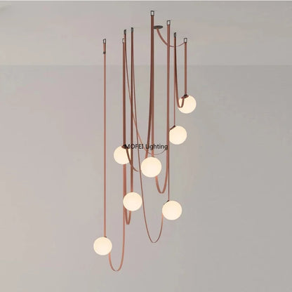 Nordic Leather Chandelier Italian Leather Belt Duplex Staircase Living Room Hotel Restaurant Decoration LED Lamps Pendant Lights