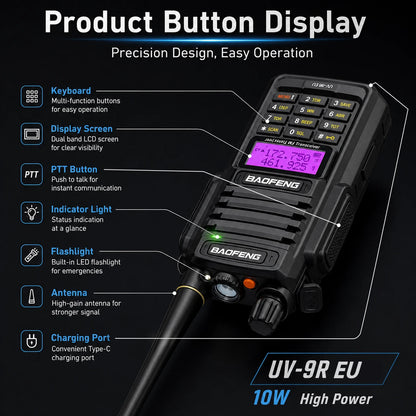Baofeng UV-9R EU IP45 Waterproof Marine Walkie Talkie Dual Band VHF UHF Long Range Radio Fishing Boating Outdoor Adventure