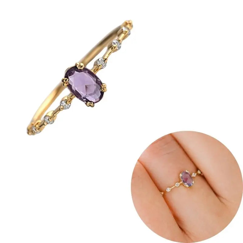24K Gold Plated Colorful Crystal Gold Rings Turquoise Engagement Wedding Anniversary Ring Light Luxury Fashion Jewelry Gifts A40