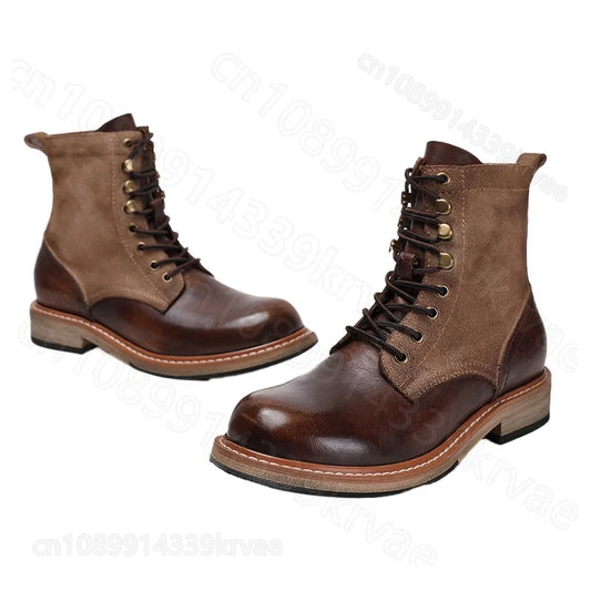 Retro old locomotive boots paratrooper boots first layer cowhide botas motocross botas moto black brown