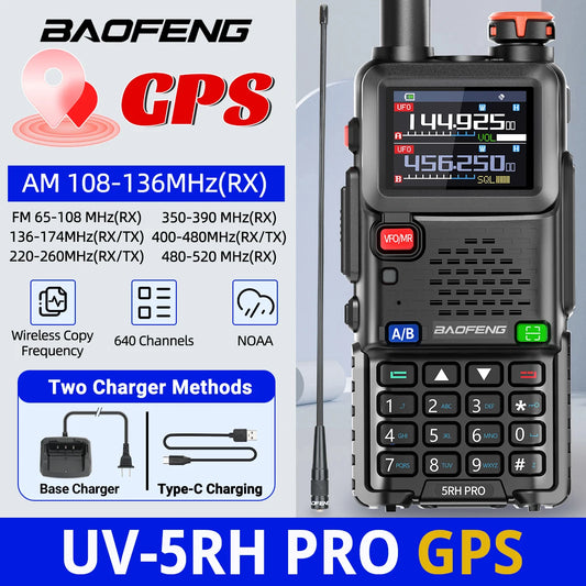 Baofeng UV-5RH PRO GPS Walkie Talkie Multi Band Wireless Copy Frequency Type-C Charger Upgrade UV-5R UV 17 Pro Gps Ham Radio