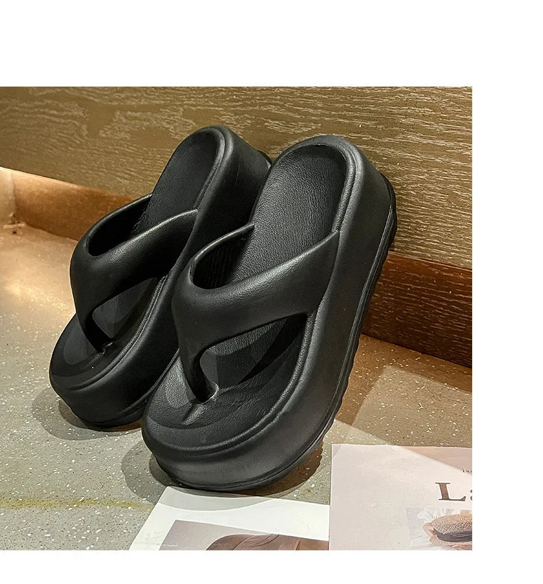Kidmi Women Heel Sandals Women Heel Flip-flops Summer Thick Sole EVA Beach Slides For Women Fashion Soft Platform Cloud Slippers