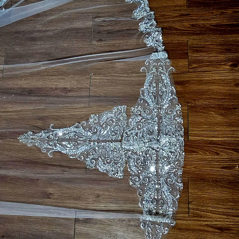 Luminous diamond sequins cathedral 3 meters wide veil bridal wedding accessories real with hair comb luxury veil custommade veil