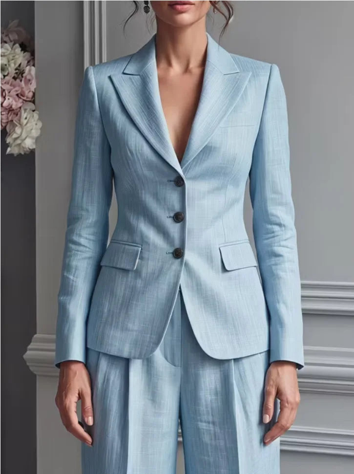 Autumn New Women's Long-sleeved Suit Shirt 2-piece Set Fashion Pocket Suit Collar Slim Temperament Female Office Trousers Suit