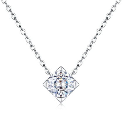 925 Sterling Silver Moissanite Pendant Necklace Spark Fine Jewelry For Women Birthday Present Daily Wear Banquet Simple Elegant Neck Ornament Luxury Cushion‑Cut Four‑Prong Setting Bright Thin Silver Chain Sparkling Gem Fe