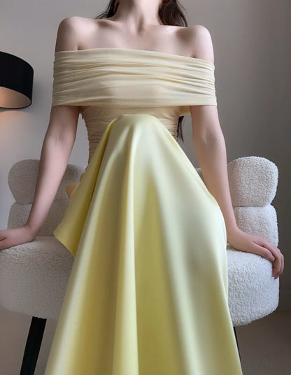 MsChuh Summer Party Dresses For Woman One-shoulder Long Evening Dress Sexy Holiday French Vestidos Solid Color Temperament Slim