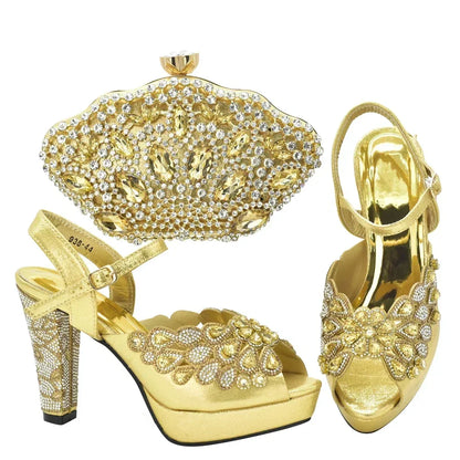New Italian Shoes and Bags Matching Set with Rhinestone Shoes for Women 2025 Designer Luxury High Heels  Shoes for Women Elegant