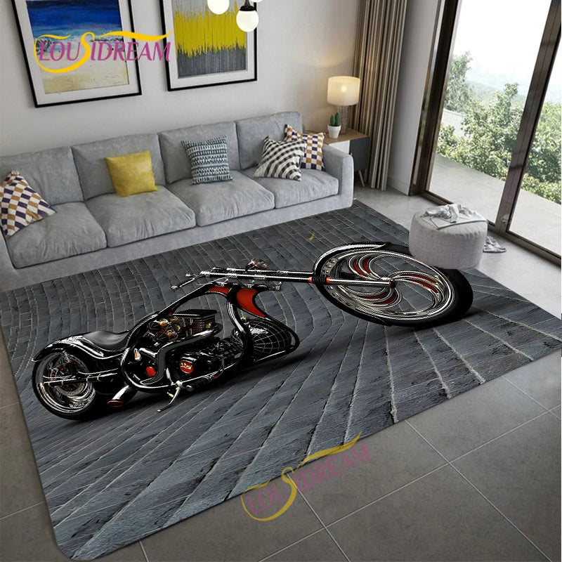 Retro Motorcycle Area Rug Carpet Moto Fans Non-slip Large Door Step Mat Bathmat for Living Room Bedroom Entrance Home Decoration